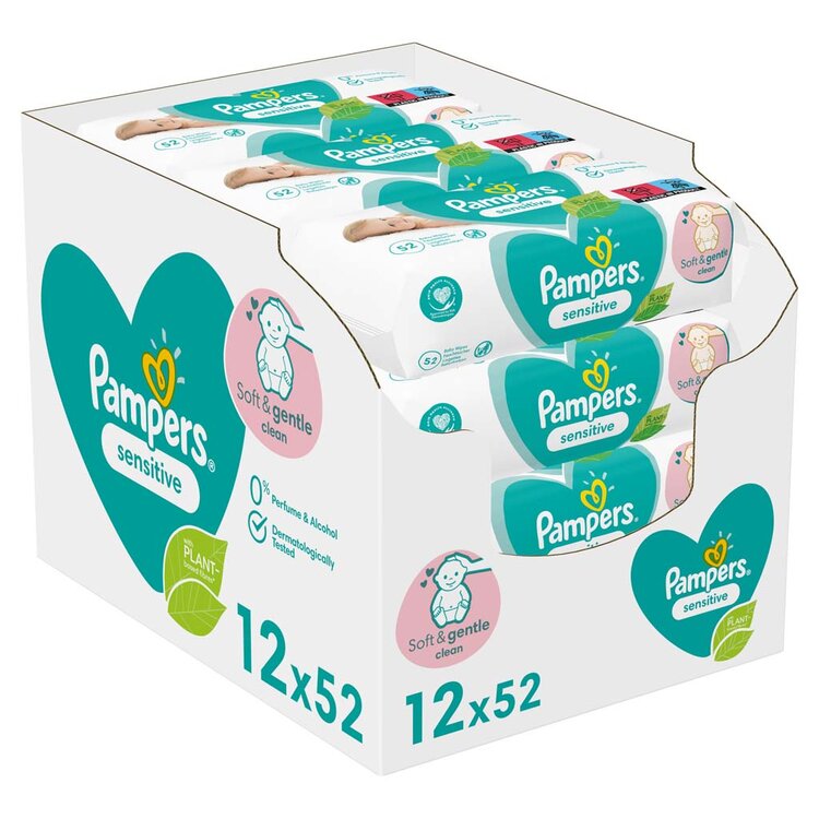 Pampers Sensitive dětské čisticí ubrousky 12 x 52 ks Pampers