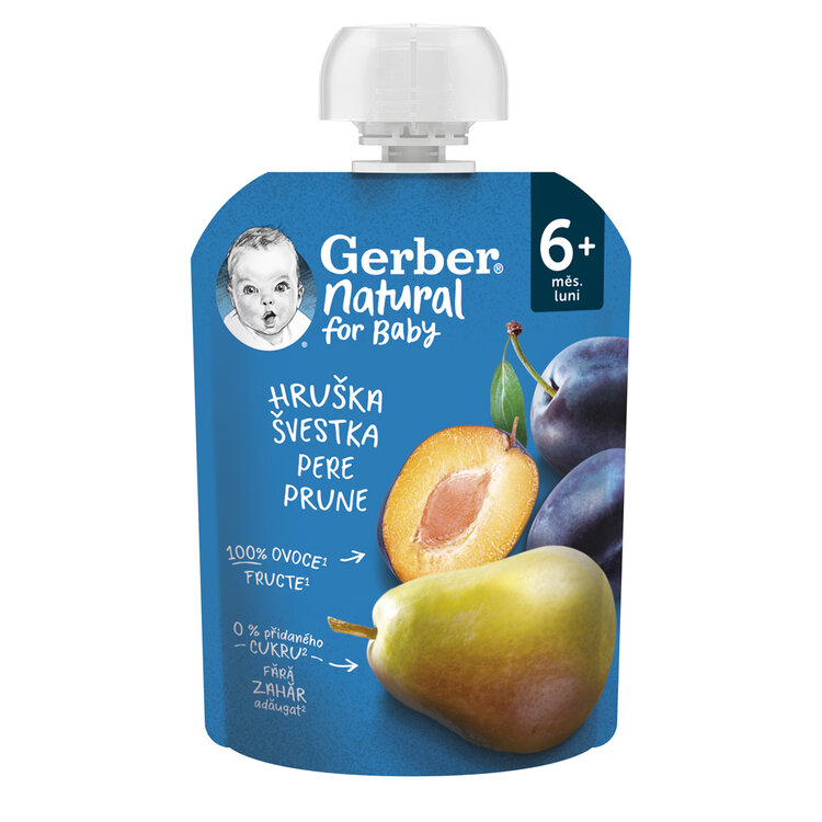 GERBER Natural kapsička hruška a švestka 90 g GERBER