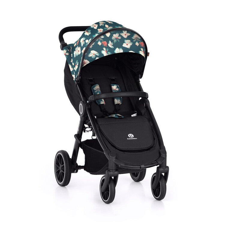PETITE&MARS Kočárek Street+ RWS Black + Stříška Limited 100 Flowers Petite&Mars
