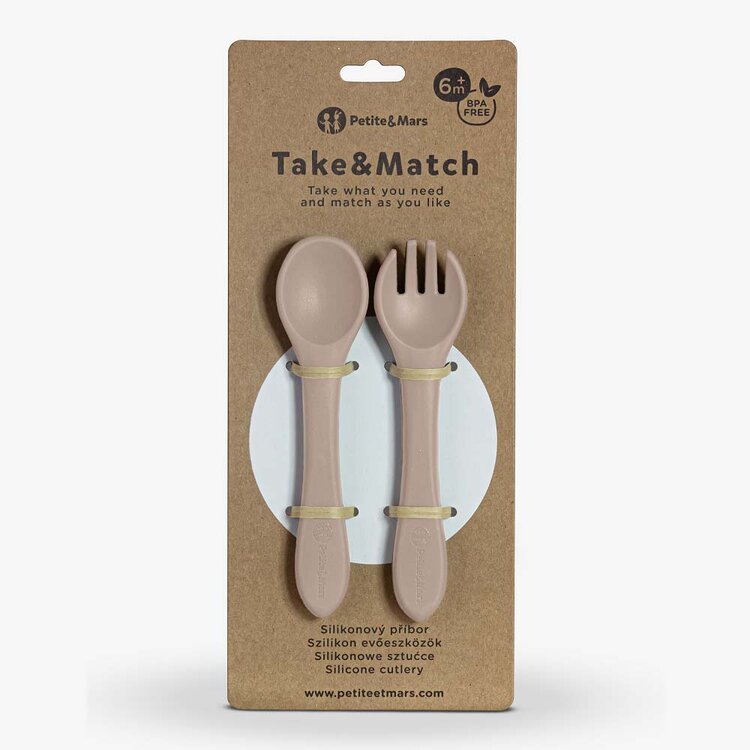 PETITE&MARS Příbor silikonový TAKE&MATCH Desert Sand 6m+ Petite&Mars