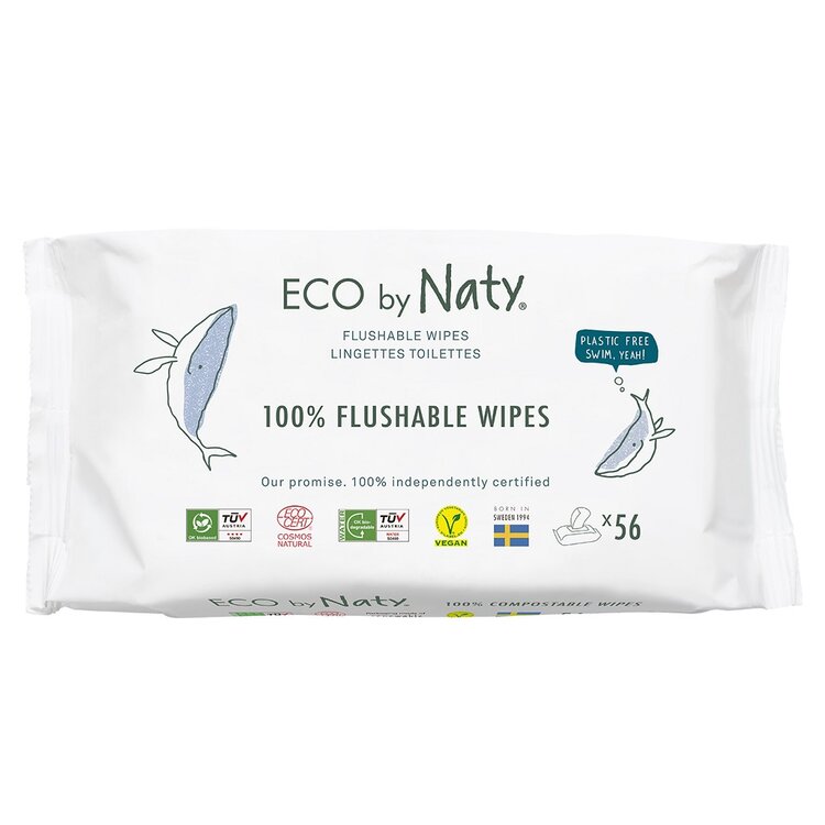 ECO BY NATY Ubrousky vlhčené bez vůně splachovatelné 56 ks Naty Nature Babycare