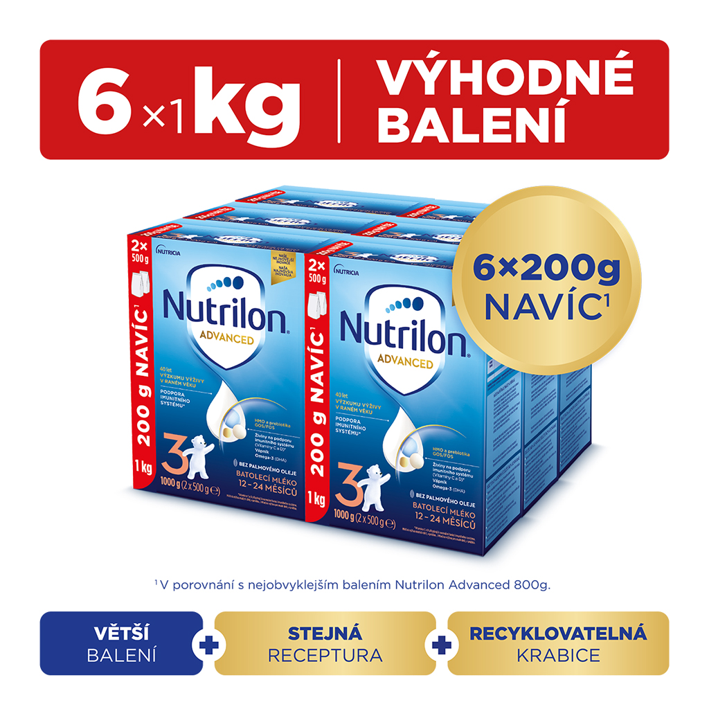 NUTRILON Mléko batolecí 3 Advanced od uk. 12. měsíce 6x 1000 g Nutrilon