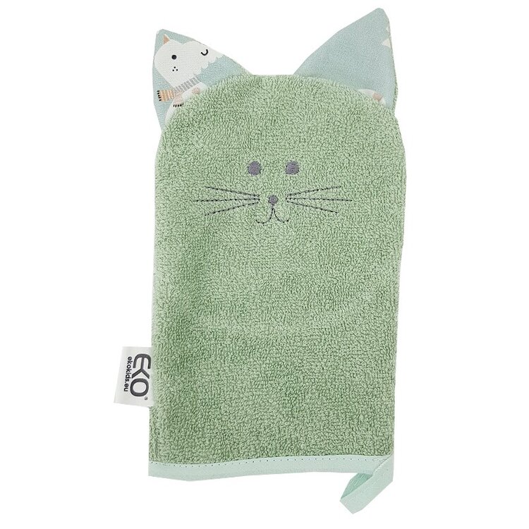 EKO Žínka bavlněná s oušky Cat Olive green 20x15 cm Eko