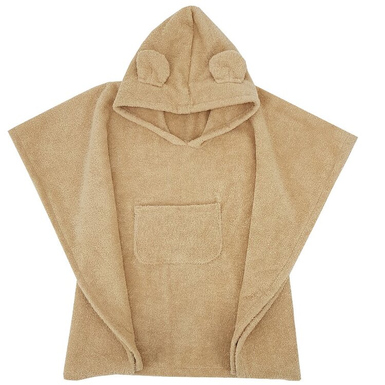 EKO Pončo bavlněné s kapucí a oušky Beige 75x120 cm Eko