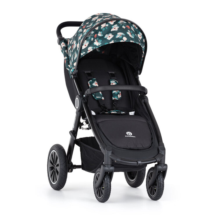 PETITE&MARS Kočárek Street+ Air Black + Stříška Limited 100 Flowers Petite&Mars