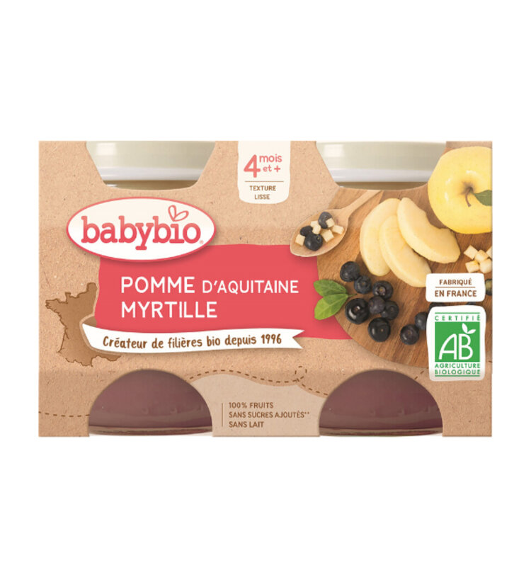 BABYBIO Příkrm jablko borůvky 2x 130 g Babybio