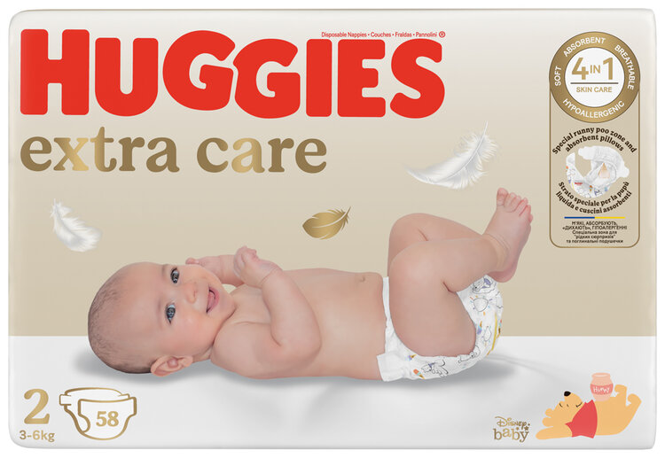 HUGGIES® Pleny jednorázové Extra Care 2 (3-6 kg) 58 ks Huggies