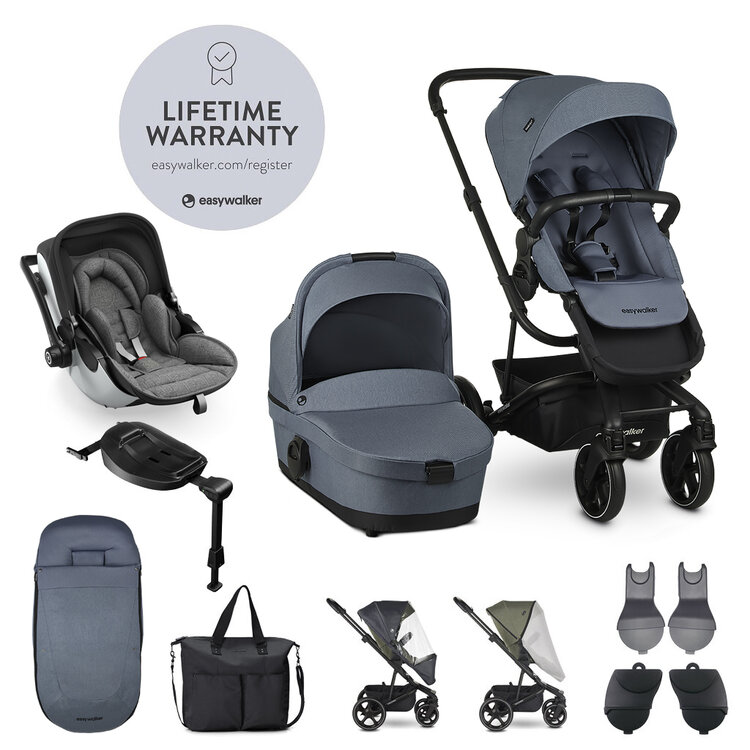 EASYWALKER Set XXL kočárek Harvey3 Steel Blue + KIDDY Evoluna i-size 2 Grey Melange Icy Grey Easywalker