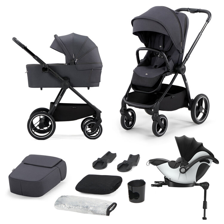 KINDERKRAFT SELECT Kočárek Nea 2v1 Deep Grey + KIDDY Evoluna i-size 2 Grey Melange Icy Grey Kinderkraft select