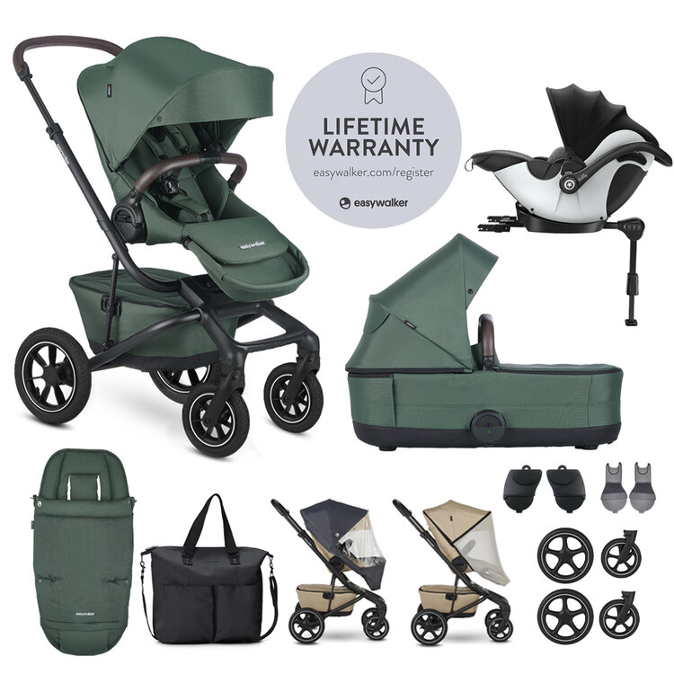 EASYWALKER Set XXL kočárek Jimmey Air Pine Green + KIDDY Evoluna i-size 2 Grey Melange Icy Grey Easywalker