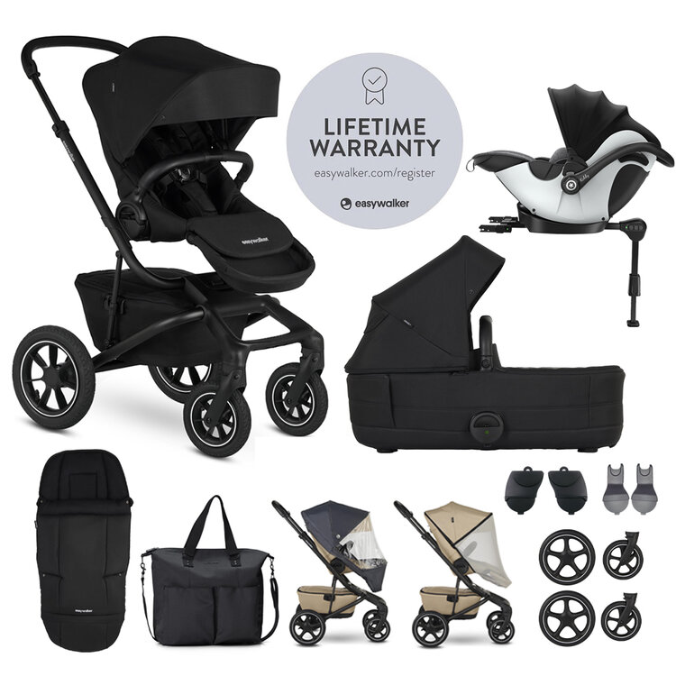 EASYWALKER Set XXL kočárek Jimmey Air Pepper Black + KIDDY Evoluna i-size 2 Grey Melange Icy Grey Easywalker