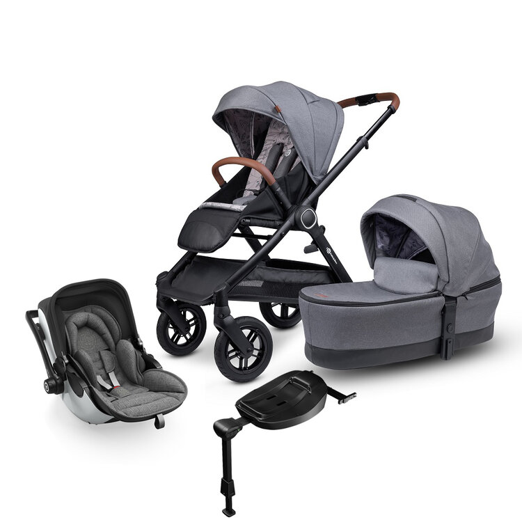 PETITE&MARS Kočárek 2v1 Trails Ultimate Grey + KIDDY Evoluna i-size 2 Grey Melange Icy Grey Petite&Mars