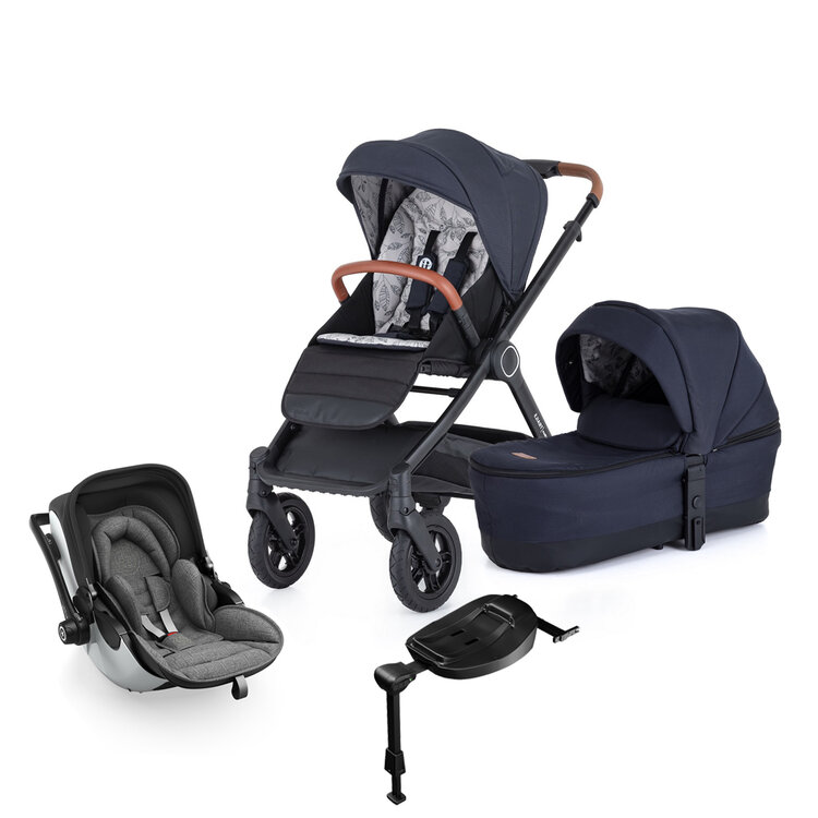 PETITE&MARS Kočárek 2v1 Trails Anthracite Blue + KIDDY Evoluna i-size 2 Grey Melange Icy Grey Petite&Mars