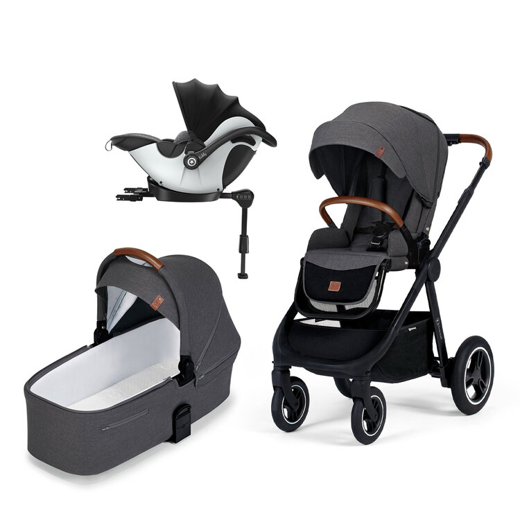 KINDERKRAFT Kočárek Everyday 2v1 Black Dark Grey + KIDDY Evoluna i-size 2 Grey Melange Icy Grey Kinderkraft