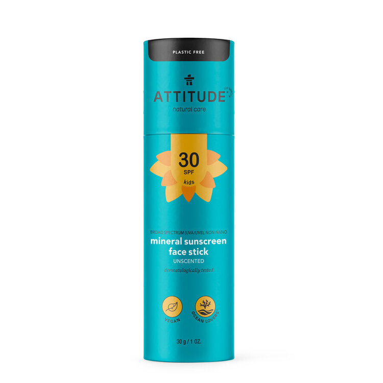ATTITUDE Tyčinka dětská 100% minerální ochranná na obličej a rty (SPF 30) bez vůně 30 g Attitude
