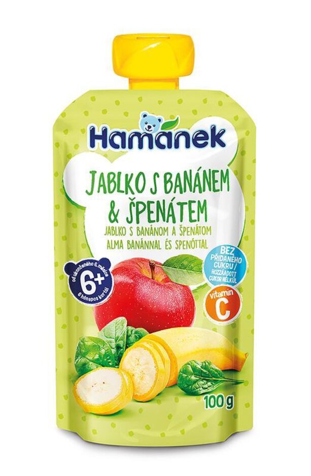 EXP: 07.11. 2023 HAMÁNEK Kapsička Jablko banán špenát 100 g Hamánek