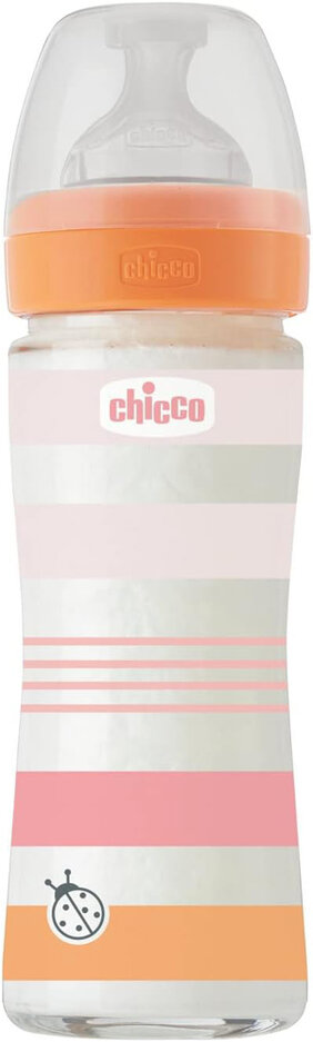 CHICCO Láhev kojenecká sklo Well-being silikon 240ml děvče Chicco