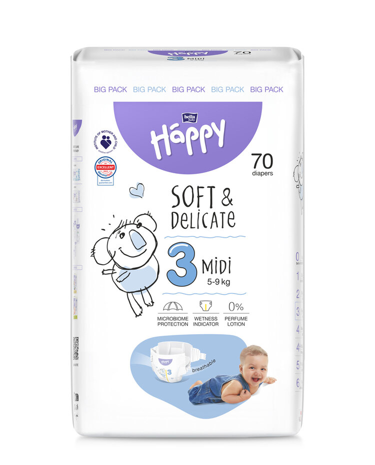 BELLA HAPPY Baby Pleny jednorázové Midi 5-9 kg Big Pack 70 ks Bella Baby Happy
