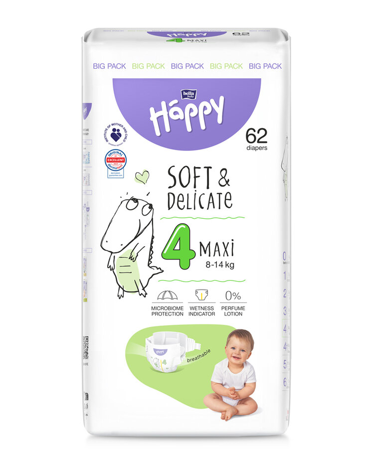 BELLA HAPPY Baby Pleny jednorázové Maxi 8-14 kg Big Pack 62 ks Bella Baby Happy