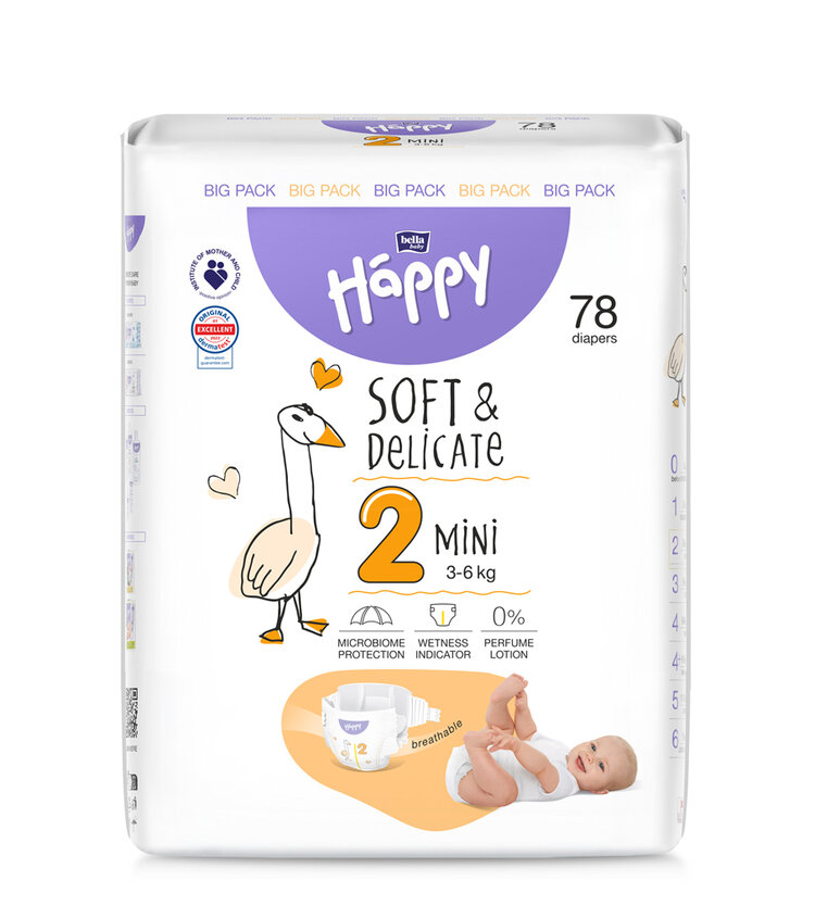 BELLA HAPPY Baby Pleny jednorázové Mini 3-6 kg Big Pack 78 ks Bella Baby Happy