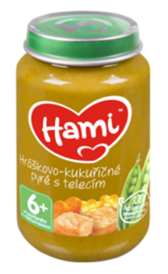 Hami Hráškovo kukuřičné pyré s telecím masem 6+ 200 g Hami