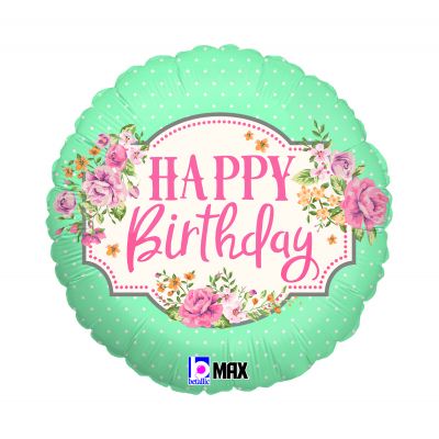 Balónek fóliový kulatý Happy Birthday květiny Albi Albi
