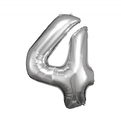 Balónek fóliový 88 cm číslo 4 stříbrný Albi Albi
