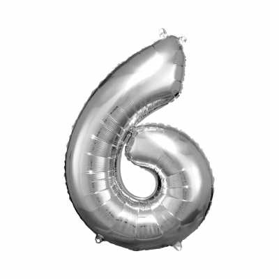Balónek fóliový 88 cm číslo 06 stříbrný Albi Albi