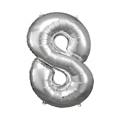 Balónek fóliový 88 cm číslo 08 stříbrný Albi Albi