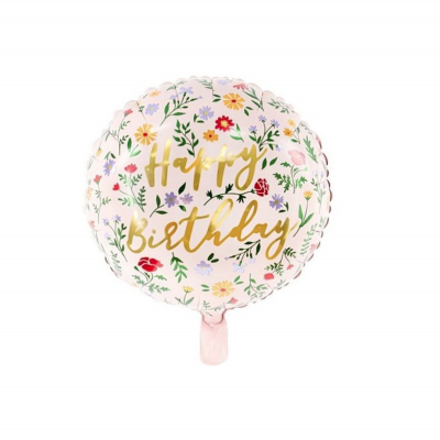 Balónek fóliový Happy Birthday Kolo luční kvítí světle růžový Albi Albi