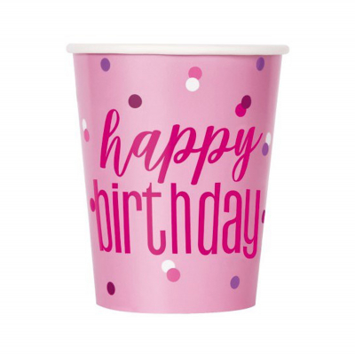 Kelímky Happy Birthday růžové s puntíky 8 ks Albi Albi