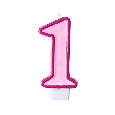 Svíčka dortová  tm.růžový okraj číslo 1 Albi Albi