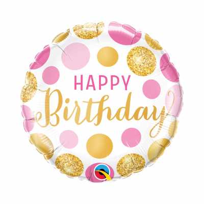 Balónek fóliový Happy Birthday Kolo s puntíky růžové/zlaté Albi Albi