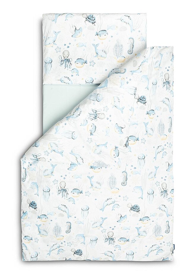 SENSILLO Prádlo ložní 3-dílné mořská zvířatka Light blue bavlna 120x60 cm Sensillo
