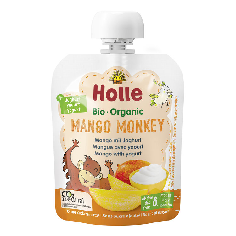 HOLLE BIO Mango monkey - dětské ovocné pyré s jogurtem 85 g Holle