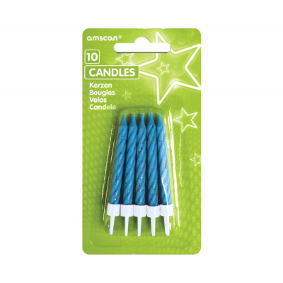 Svíčky dortové 10 ks modré s glitry 6