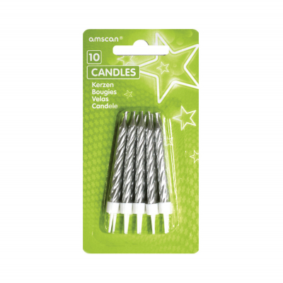 Svíčky dortové 10 ks stříbrné s glitry 6