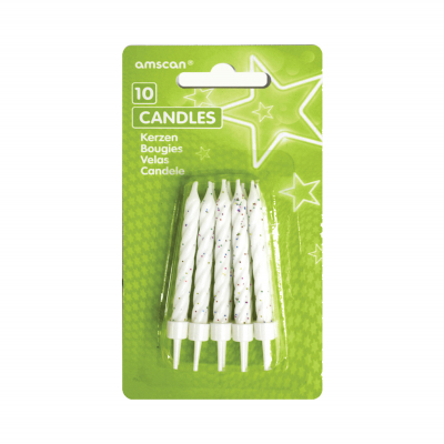 Svíčky dortové 10 ks bílé s glitry 6