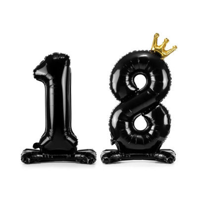 Balónek fóliový Stojící číslo 18 s korunkou černá 84 cm Albi Albi