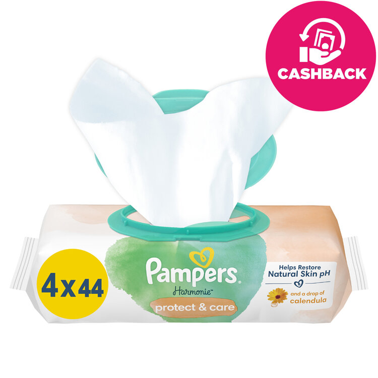 PAMPERS Ubrousky čisticí Harmonie Protect & Care 4 balení = 176 ubrousků Pampers