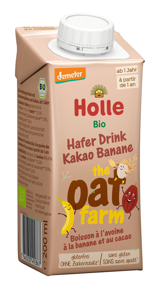 HOLLE BIO Nápoj ovesný Oat Farm s kakaem a banánem pro děti od 12. měsíce