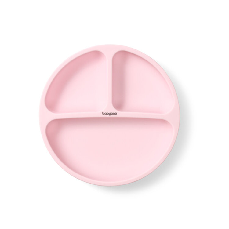 BABYONO Talíř silikonový s přísavkou - pink 6m+ BabyOno