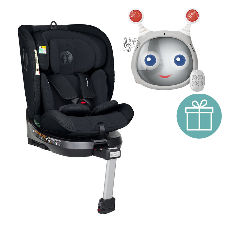 PETITE&MARS Autosedačka Twistguard Pro i-Size Absolute Black 40-150 cm + Zrcátko Oly Grey 0m+ Petite&Mars