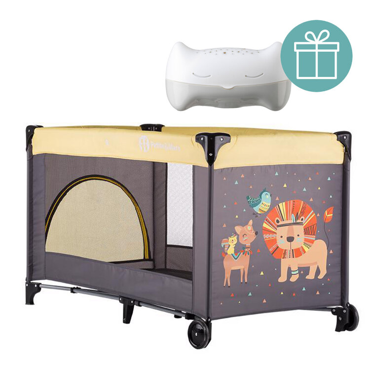 PETITE&MARS Postýlka cestovní Koot - Lion Yellow + Přenosný projektor 3v1 Hooty 0m+ Petite&Mars