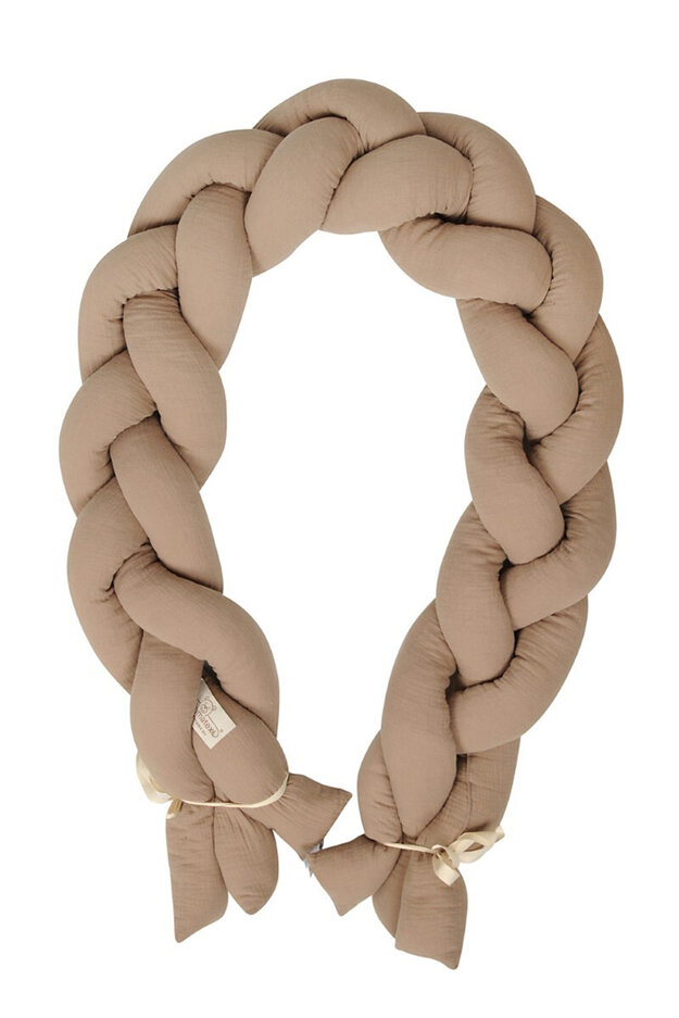 BABYMATEX Chránič do postýlky mušelin pletený cop - hnědý 200 cm Babymatex
