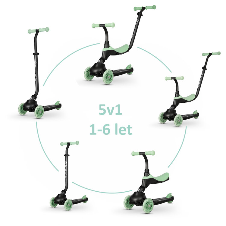 QPLAY Koloběžka / odrážedlo Sema Evo s LED světly Jade Green