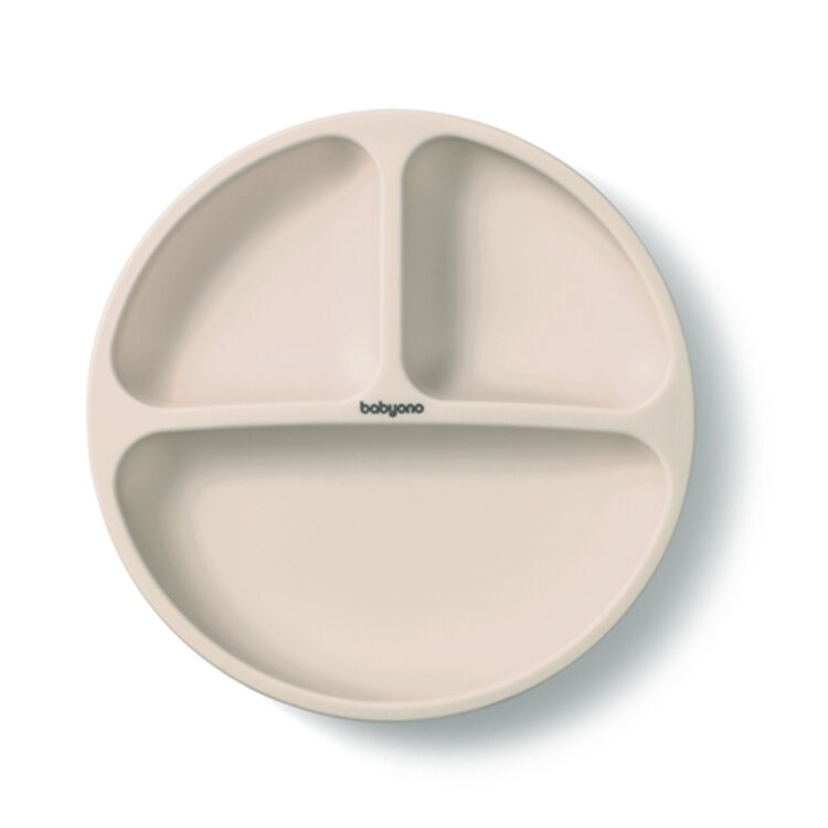 BABYONO Talíř silikonový s přísavkou - beige 6m+ BabyOno