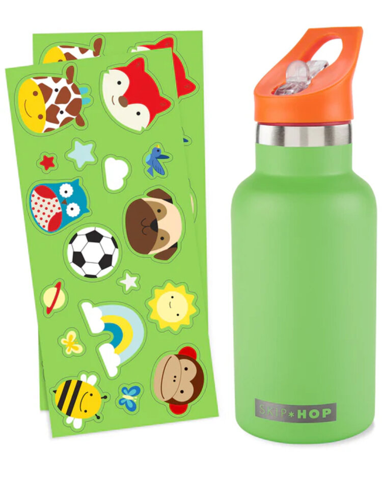 SKIP HOP Láhev se slámkou nerezová s nálepkami canteen zelená 380 ml