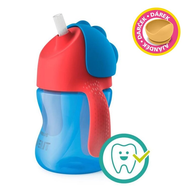 Philips AVENT Hrneček s ohebným brčkem 200 ml chlapec+dárek PETITE&MARS Miska 6m+ Philips Avent