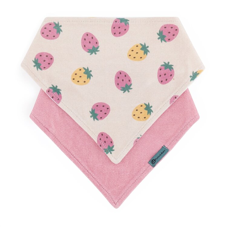 PETITE&MARS Bryndák bandana Luke 2 ks Beige Strawberies&Dusty Rose 3m+ Petite&Mars